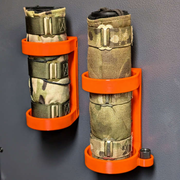 Magnetischer Schalldämpferhalter in verschiedenen Durchmessern und Farben. Optional kann der Schalldämpferhalter auch die Mündungsgewindehülse aufnehmen.