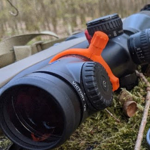 Zubehör für Zielfernrohre: Schnellverstellhebel für die Zeiss Victory V8 und Conquest V6 Zielfernrohrserien. Versetzte Ausführung in Signalorange.