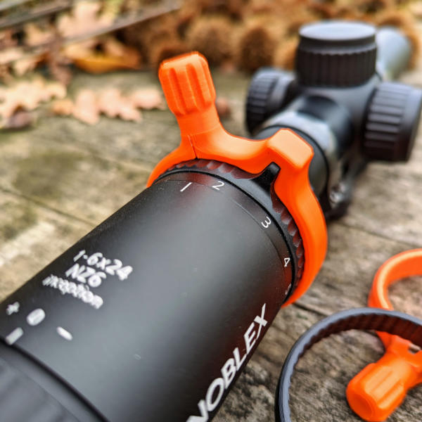 Zubehör für Zielfernrohre: Schnellverstellhebel für Noblex NZ6 Serie. Versetzte Ausfürhung in Signalorange